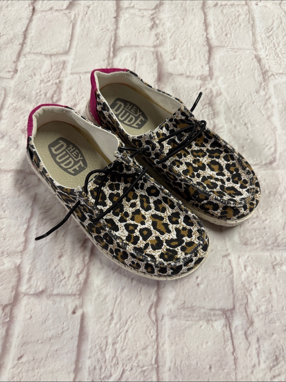 Hey Dude Leopard Print Slip-On Shoes with Pink Heel
